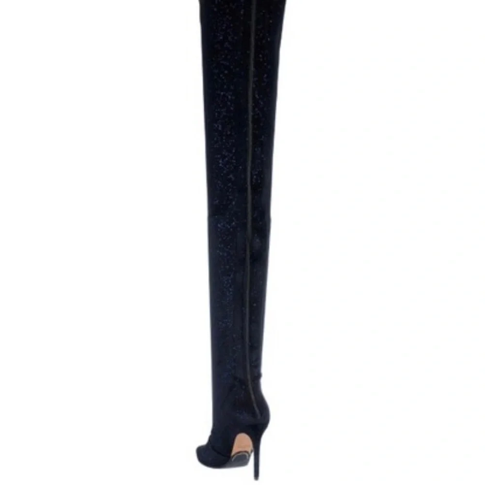 BALMAIN Amazone Thigh-High Glitter Velvet Boots